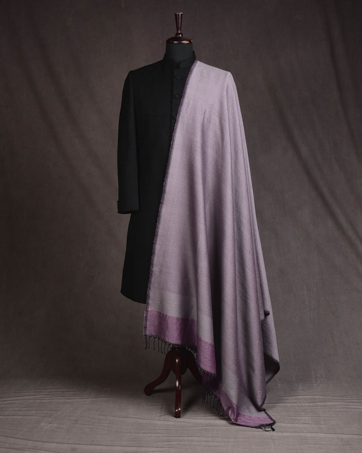 Matte Shot Mauve Banarasi Moroccon Mosaic Tanchoi Handwoven Silk Wool Shawl-HolyWeaves