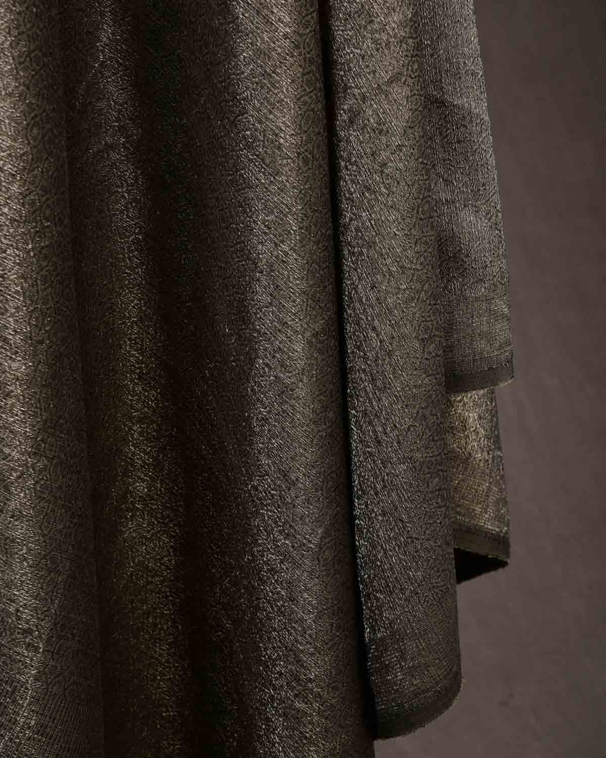 Forest Gray Silver Zari Moroccon Mosaic Tanchoi Handwoven Silk Wool Unisex Dress Shawl-HolyWeaves