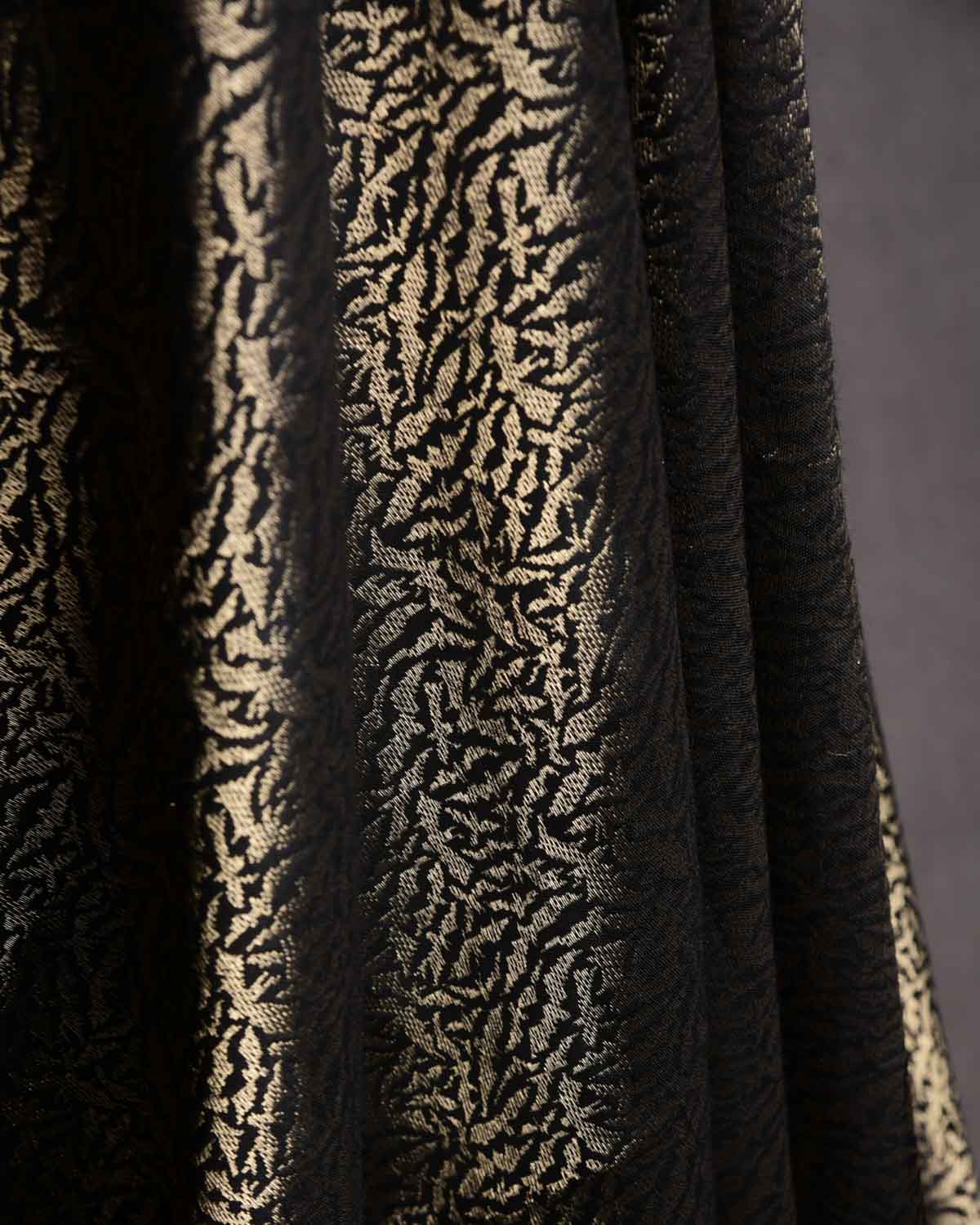 Black Banarasi Norturnal Bats Gold Zari Brocade Handwoven Silk Wool Shawl-HolyWeaves