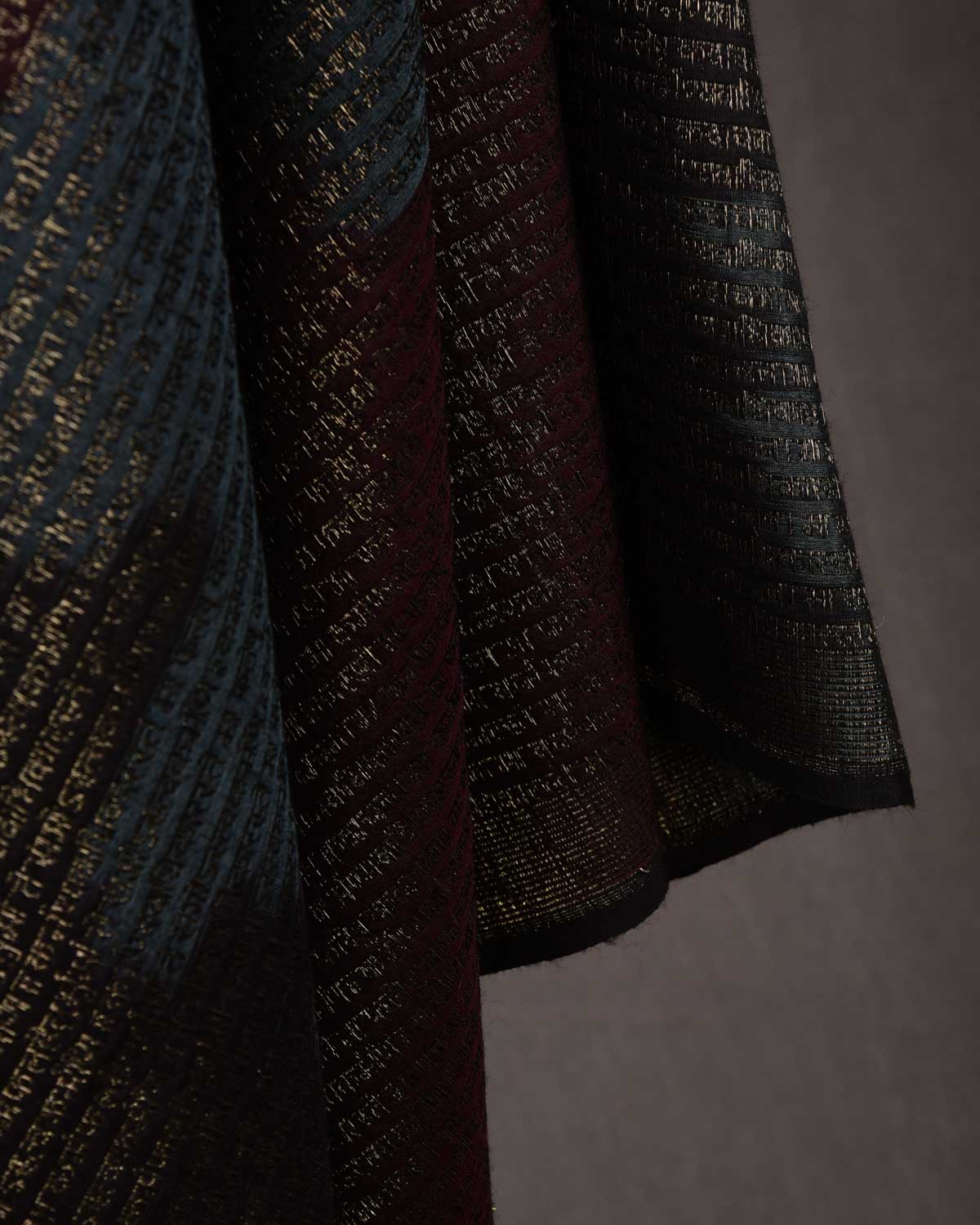 Ombre Maroon Gray Antique Zari Geeta Shlok 2.47 Brocade Handwoven Silk Wool Dress Shawl-HolyWeaves