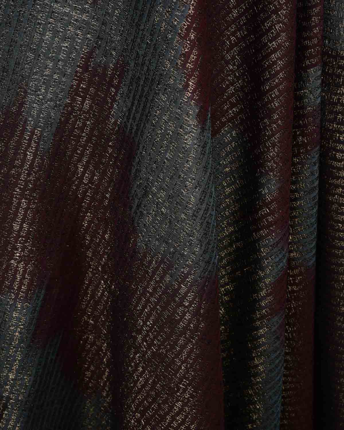 Ombre Maroon Gray Antique Zari Geeta Shlok 2.47 Brocade Handwoven Silk Wool Dress Shawl-HolyWeaves