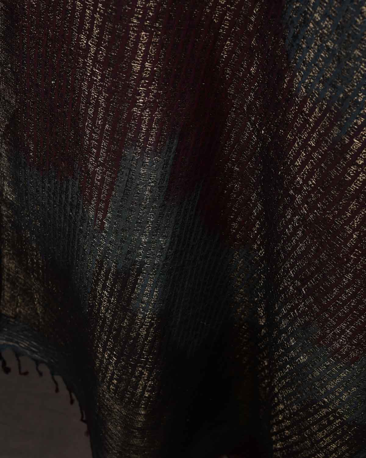 Ombre Maroon Gray Antique Zari Geeta Shlok 2.47 Brocade Handwoven Silk Wool Dress Shawl-HolyWeaves