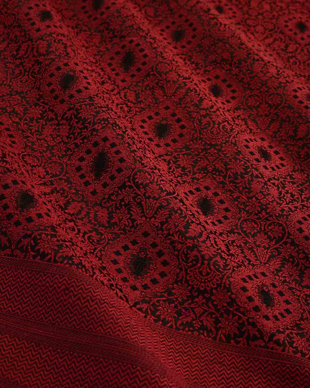 Maroon Damask Tanchoi Handwoven Silk Wool Banarasi Shawl-HolyWeaves