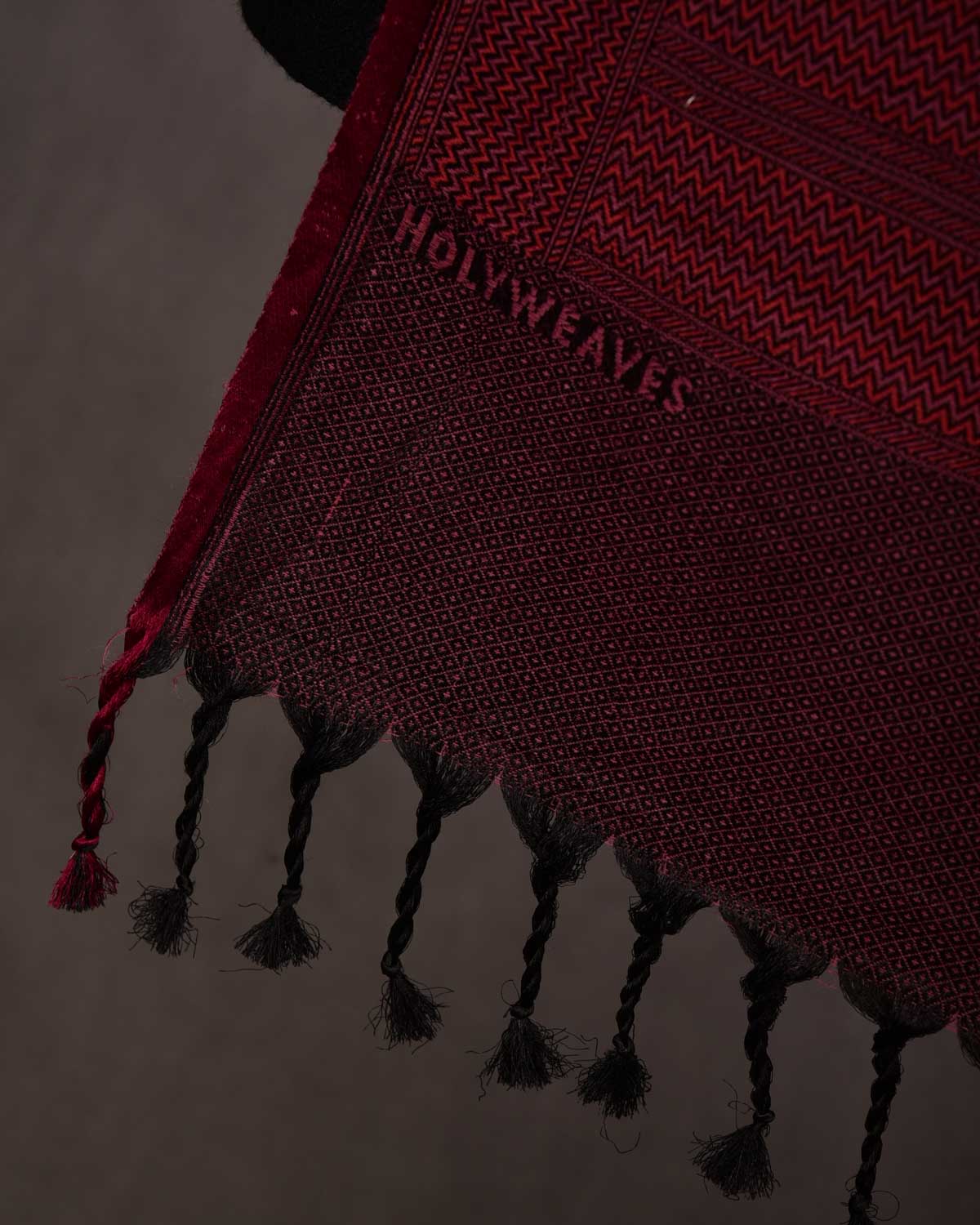 Maroon On Garnet Damask Tanchoi Handwoven Silk Wool Unisex Dress Shawl-HolyWeaves