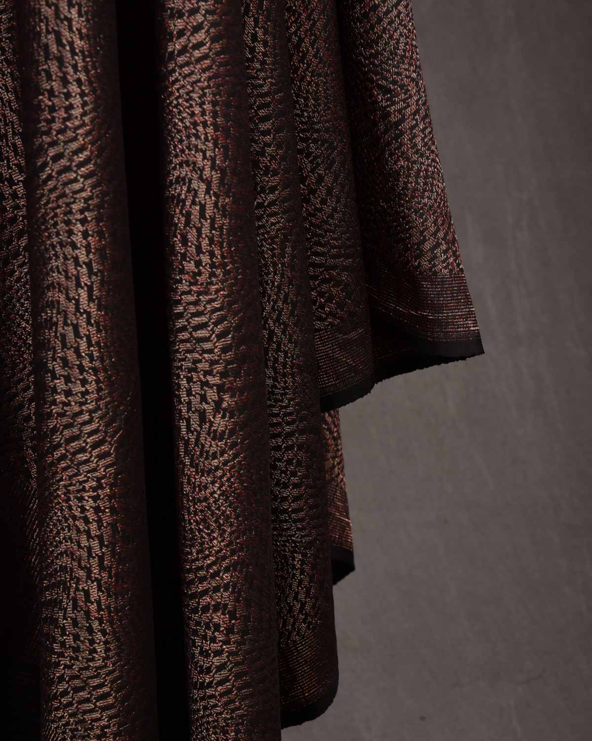 Black Maroon & Gold Zari Illusion Houndstooth Brocade Handwoven Silk Wool Unisex Dress Shawl-HolyWeaves