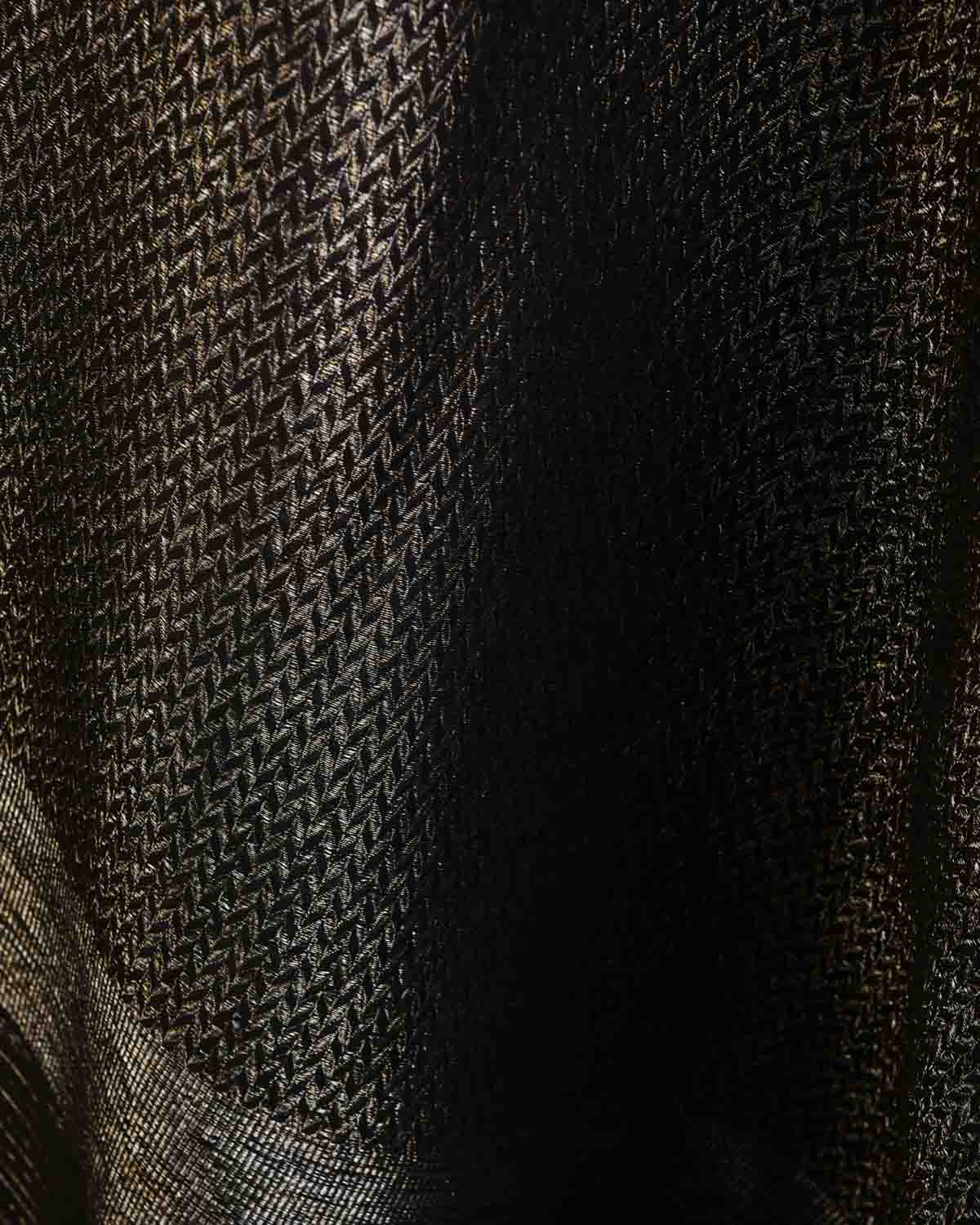 Black Gold & Silver Zari Herringbone Brocade Handwoven Silk Wool Dress Shawl-HolyWeaves