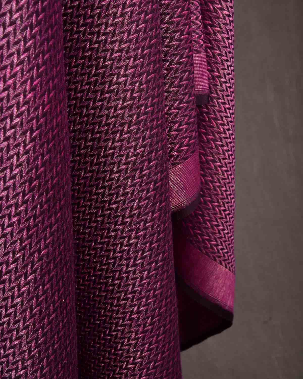 Magenta Gold & Silver Zari Herringbone Brocade Handwoven Silk Wool Dress Shawl-HolyWeaves