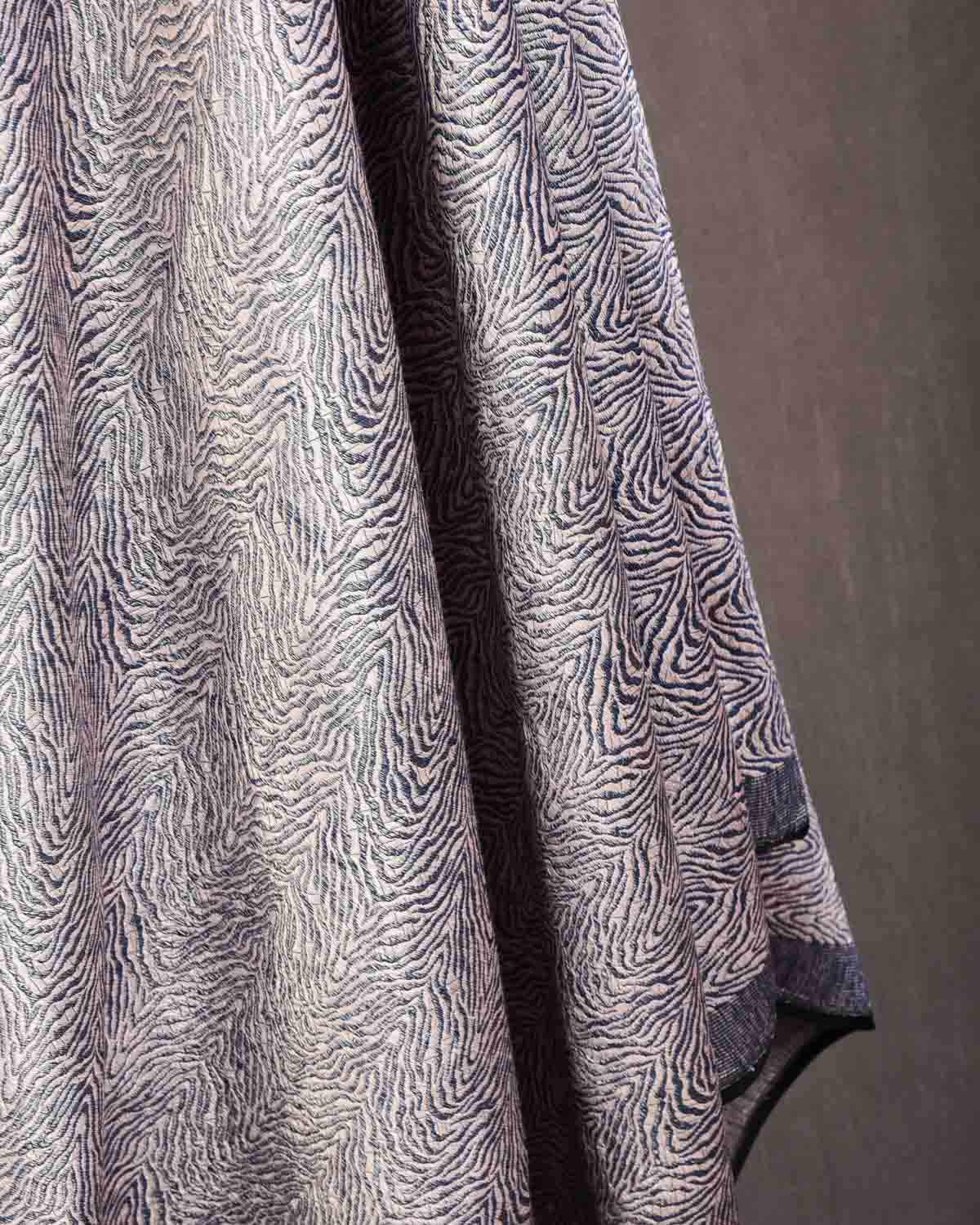 Metallic English Lavender Tiger Stripes Brocade Handwoven Silk Wool Dress Shawl-HolyWeaves