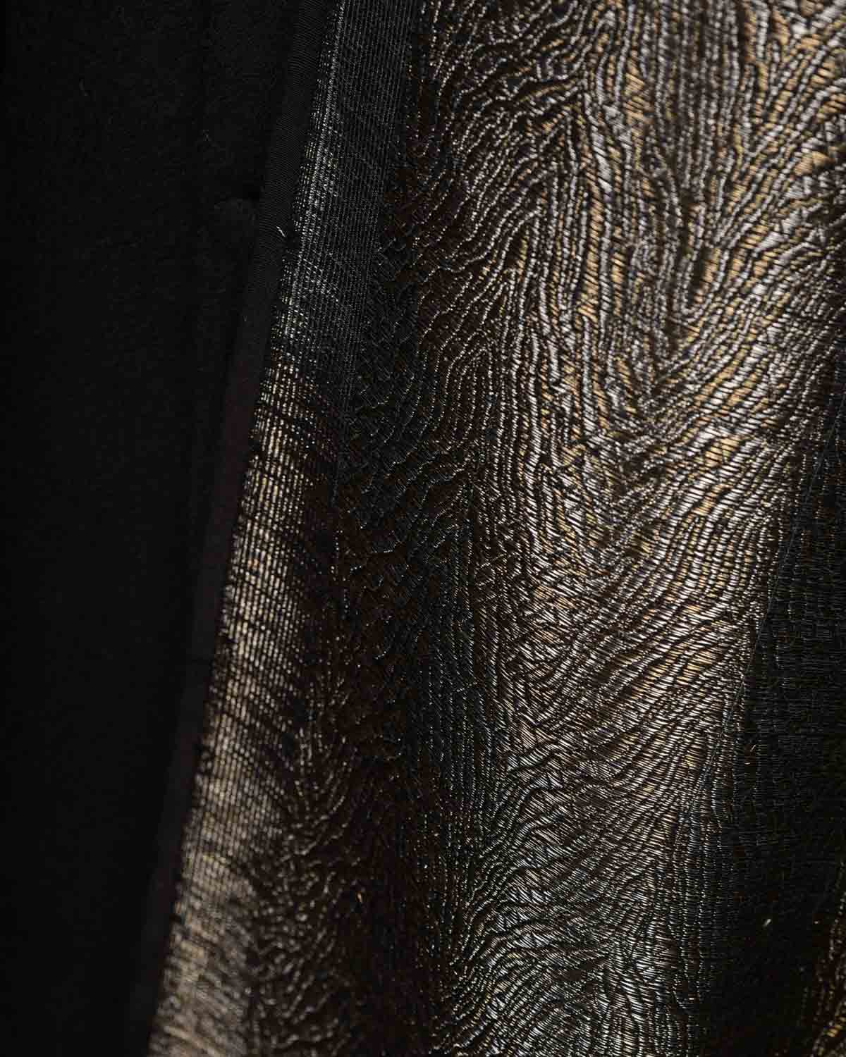 Ombre Black Gold & Silver Zari Tiger Stripes Brocade Handwoven Silk Wool Unisex Dress Shawl-HolyWeaves