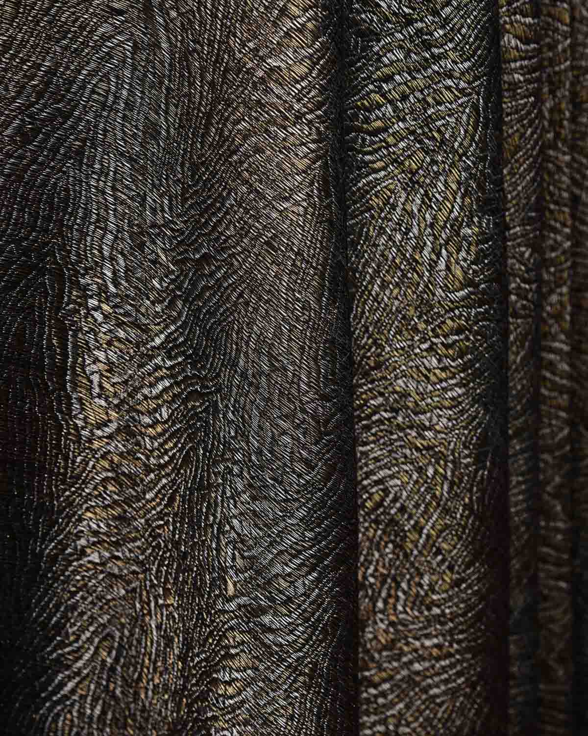 Ombre Black Gold & Silver Zari Tiger Stripes Brocade Handwoven Silk Wool Unisex Dress Shawl-HolyWeaves