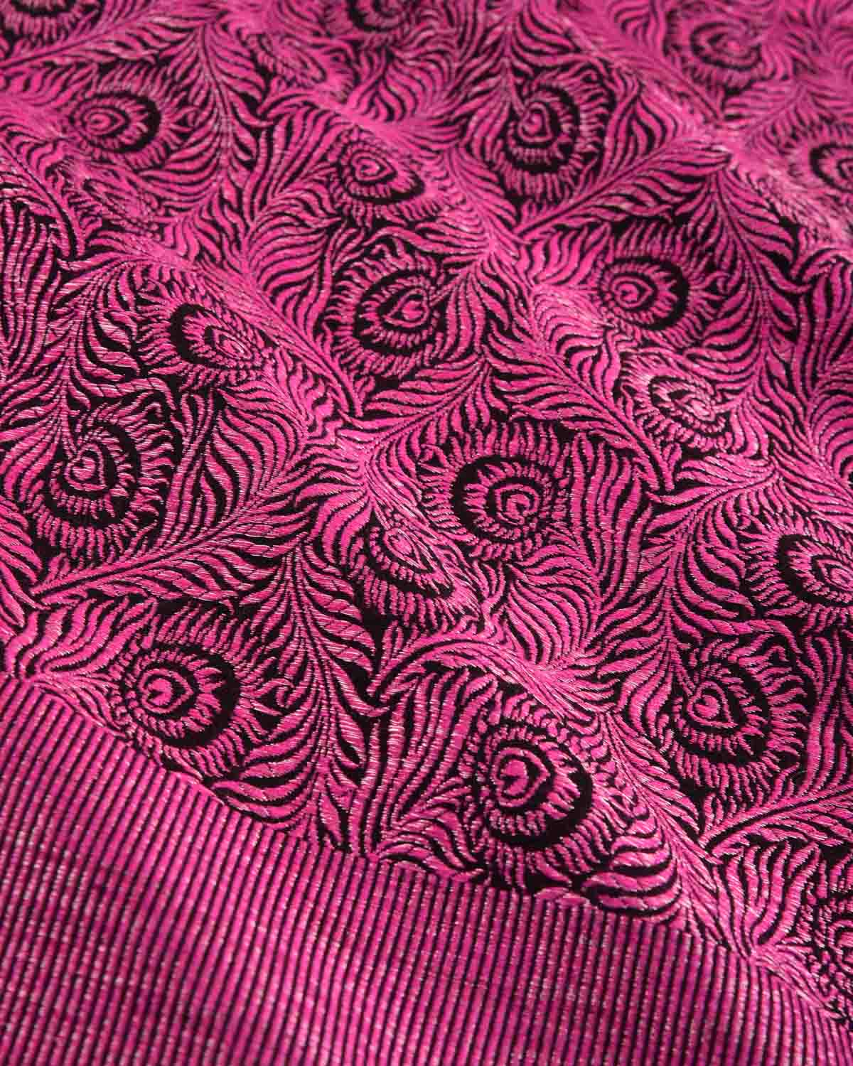 Black & Metallic Pink Morpankh Brocade Handwoven Silk Wool Banarasi Shawl-HolyWeaves