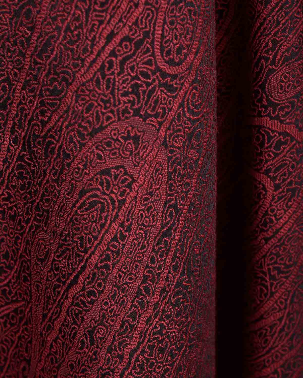 Maroon Paisley Satin Tanchoi Handwoven Silk Wool Banarasi Shawl-HolyWeaves