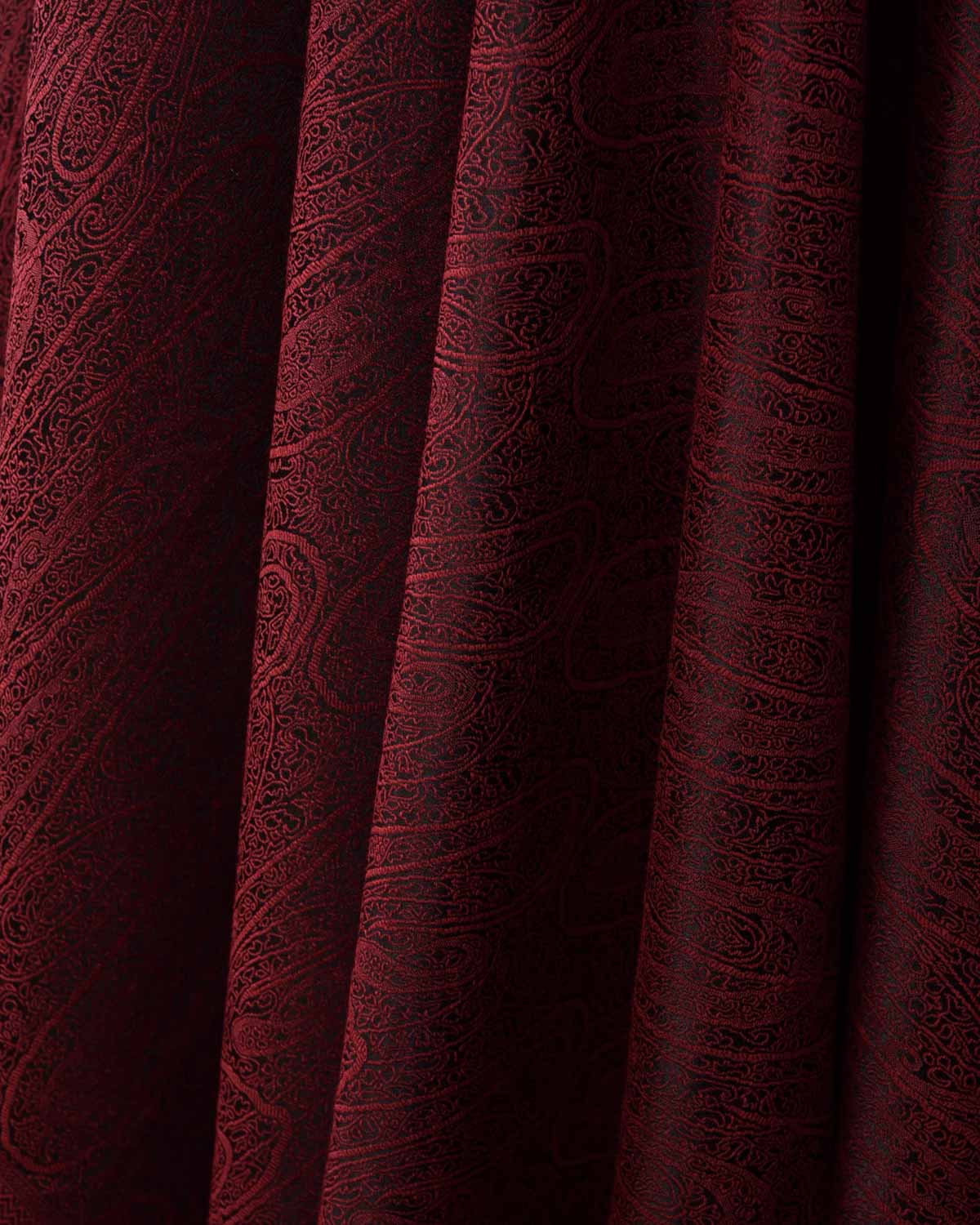 Maroon Paisley Satin Tanchoi Handwoven Silk Wool Banarasi Shawl-HolyWeaves