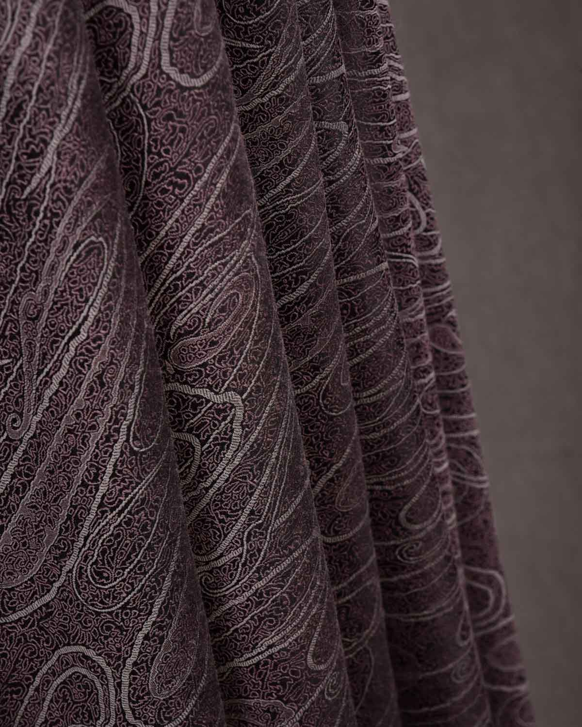 Maroon On Gray Paisley Satin Tanchoi Handwoven Silk Wool Unisex Dress Shawl-HolyWeaves