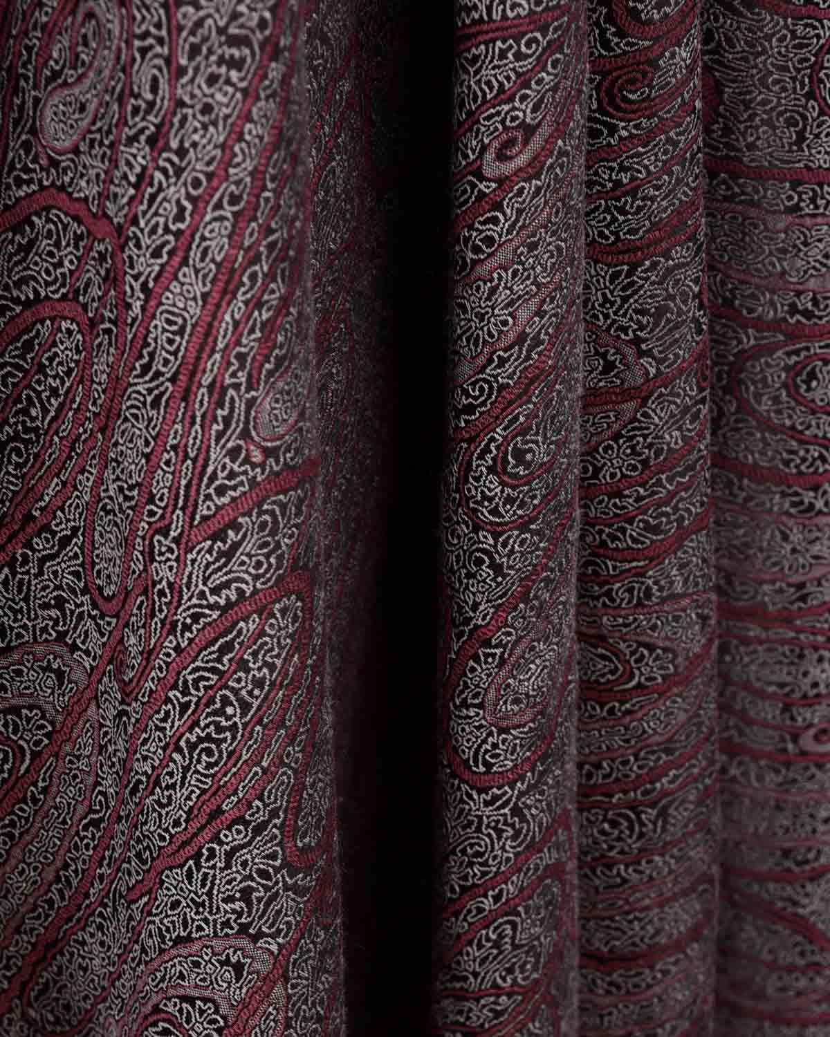 Muted Garnet Paisley Satin Tanchoi Handwoven Silk Wool Unisex Dress Shawl-HolyWeaves