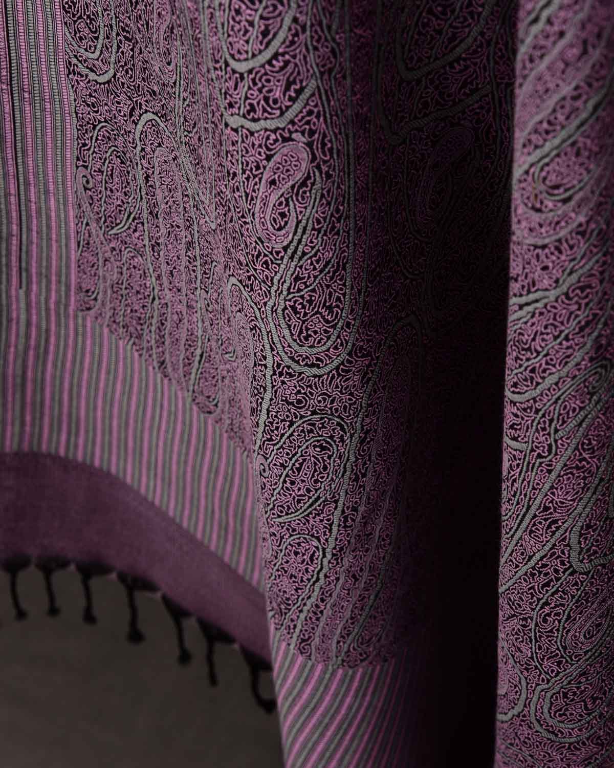 Mauve Paisley Satin Tanchoi Handwoven Silk Wool Unisex Dress Shawl-HolyWeaves