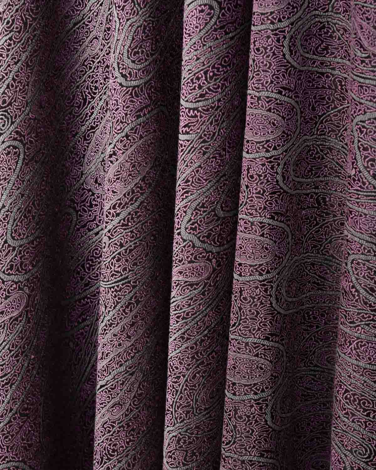 Mauve Paisley Satin Tanchoi Handwoven Silk Wool Unisex Dress Shawl-HolyWeaves