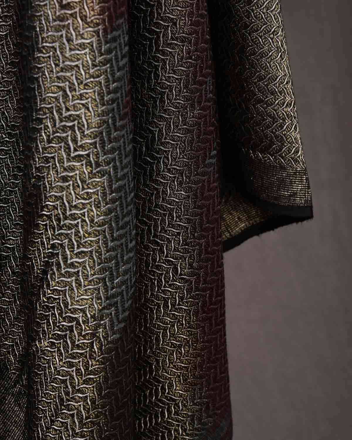 Ombre Mahogany Gold & Silver Zari Brocade Handwoven Silk Wool Unisex Dress Shawl-HolyWeaves