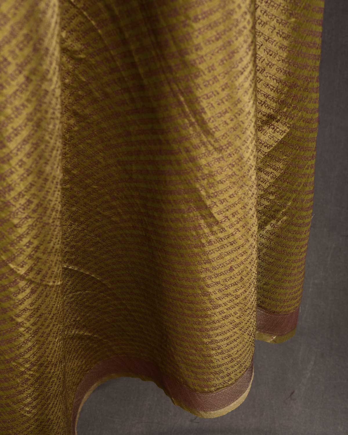 Metallic Olive Green Geeta Shlok 2.47 Brocade Handwoven Wool Tissue Unisex Dress Shawl-HolyWeaves