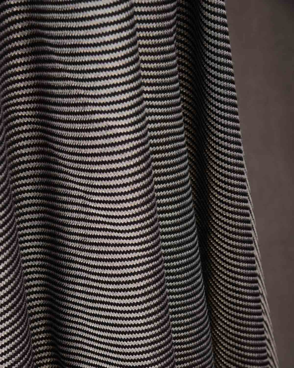 Metallic Silver Gray Black Carbon Fiber Chequered Satin Tanchoi Handwoven Silk Wool Unisex Dress Shawl-HolyWeaves