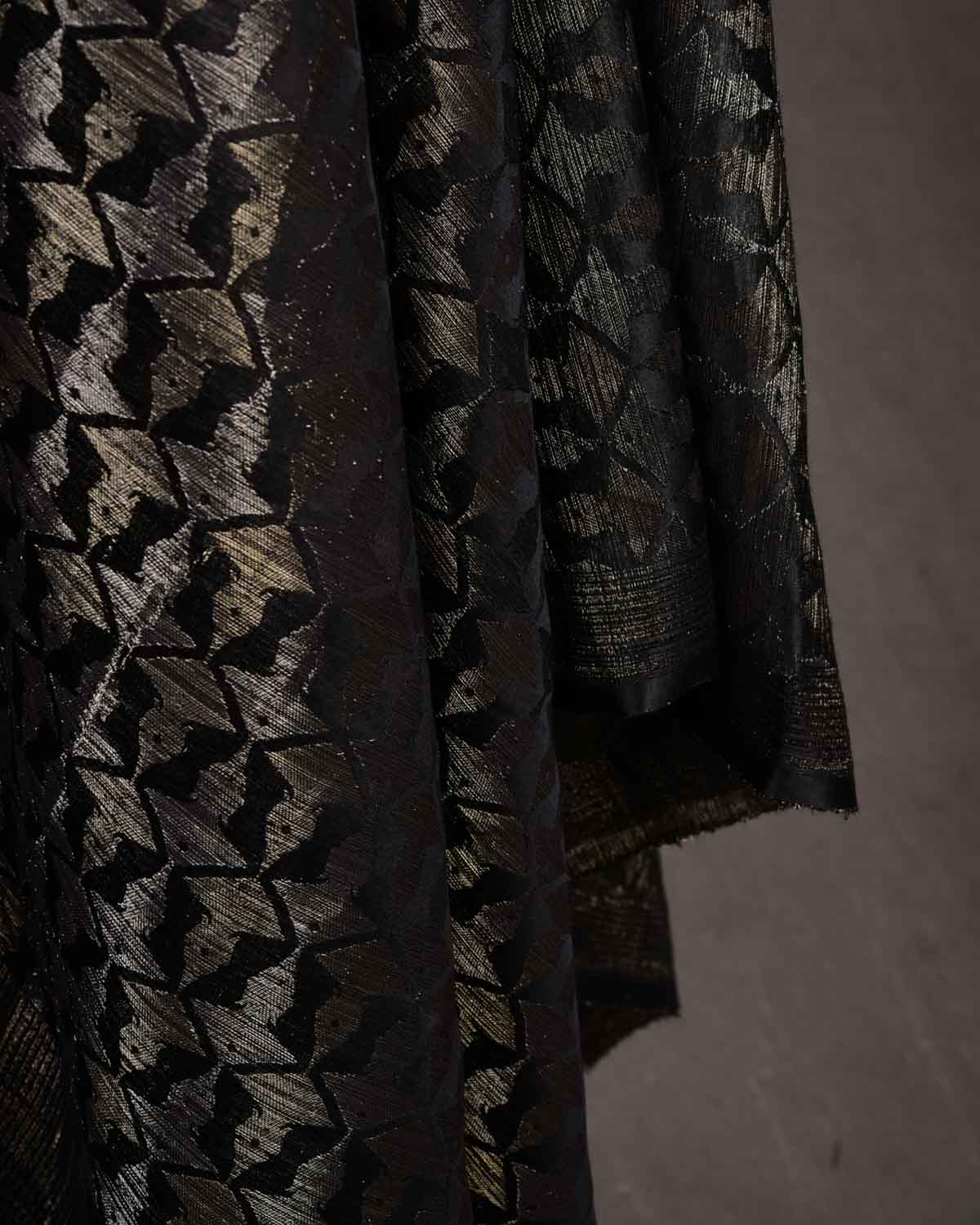 Black Gold & Silver Zari Buddha "Wisdom & Compassion" Satin Brocade Handwoven Silk Wool Unisex Dress Shawl-HolyWeaves