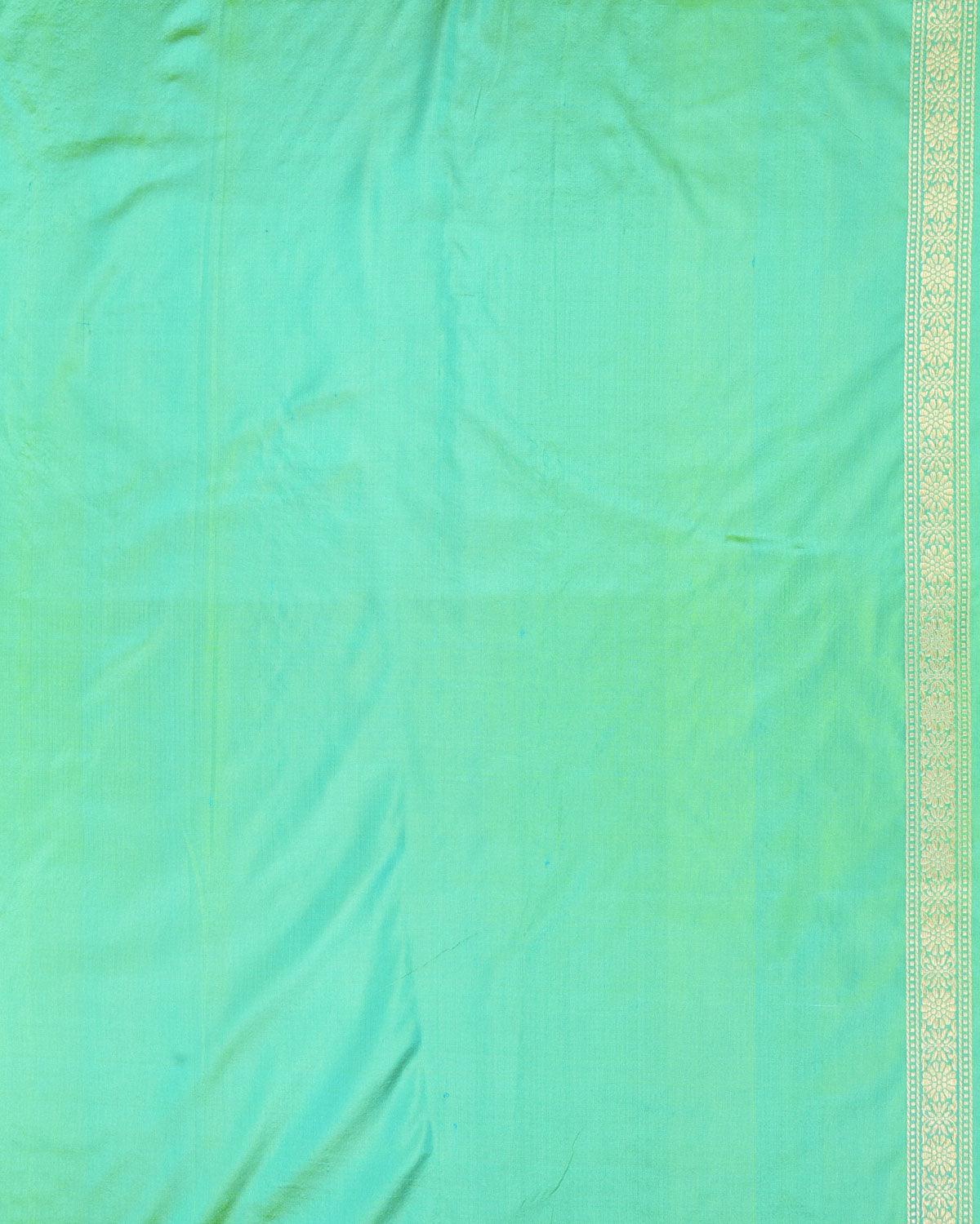 Green Banarasi Soft Gold Zari Ornament Stripes Cutwork Brocade Handwoven Katan Silk Saree - By HolyWeaves, Benares