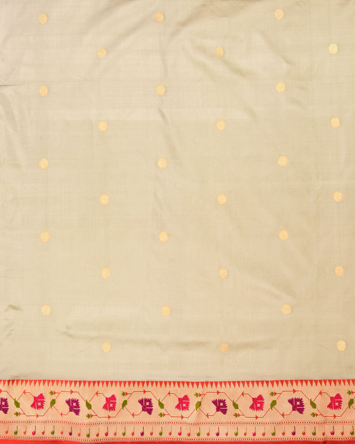 Gray Banarasi Asharfi Buti With Paithani Border Kadhuan Brocade Handwoven Katan Silk Saree - By HolyWeaves, Benares