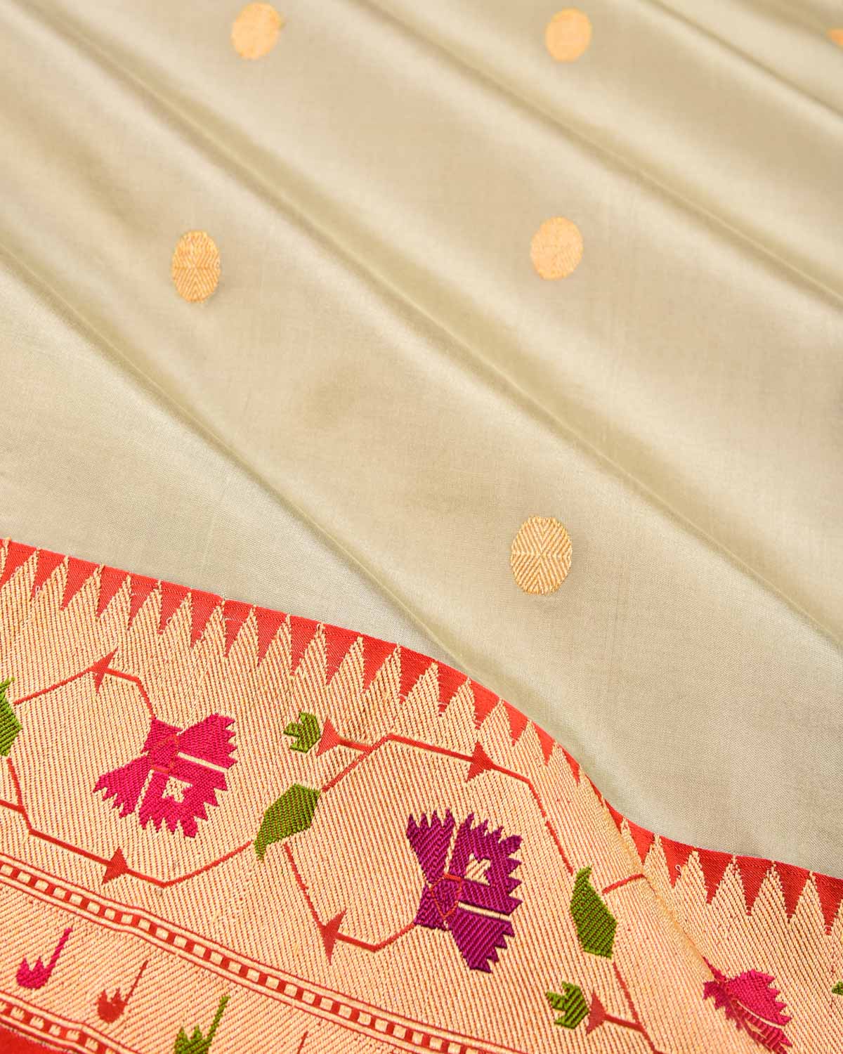 Gray Banarasi Asharfi Buti With Paithani Border Kadhuan Brocade Handwoven Katan Silk Saree - By HolyWeaves, Benares