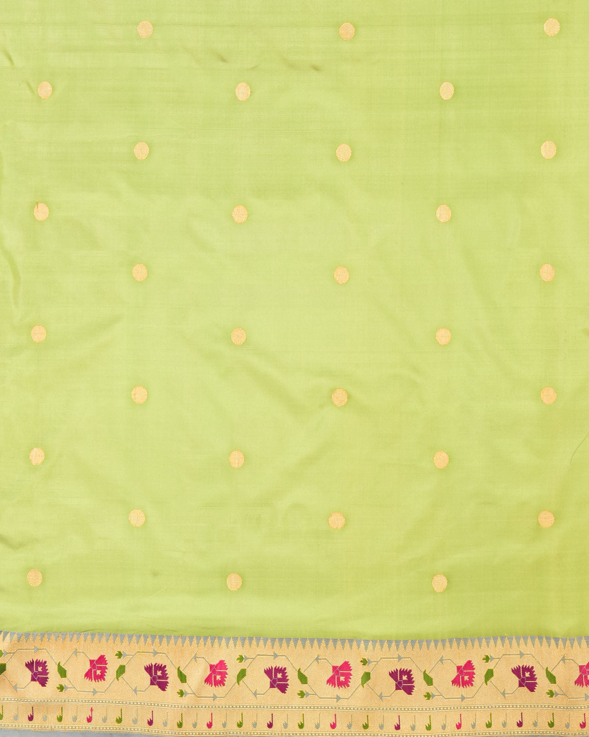 Bud Green Banarasi Asharfi Buti With Paithani Border Kadhuan Brocade Handwoven Katan Silk Saree - By HolyWeaves, Benares