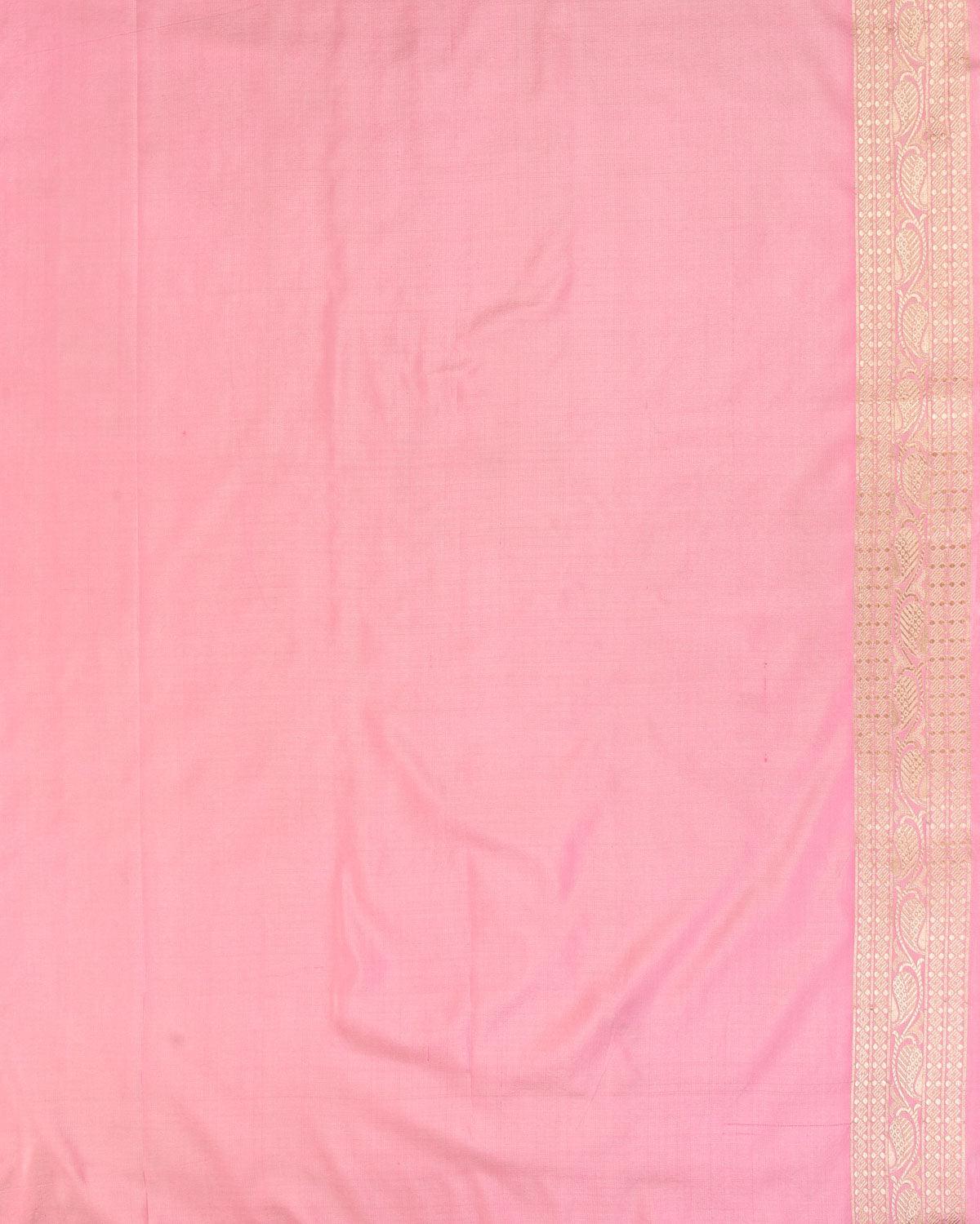 Pink Banarasi Alfi Gold Zari and Resham Floral Jaal Cutwork Brocade Handwoven Katan Silk Saree - By HolyWeaves, Benares