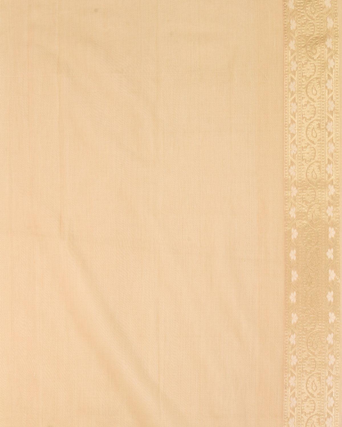 Beige Banarasi Gold Zari & White Resham Alfi Diagonal Cutwork Brocade Handwoven Cotton Silk Saree - By HolyWeaves, Benares