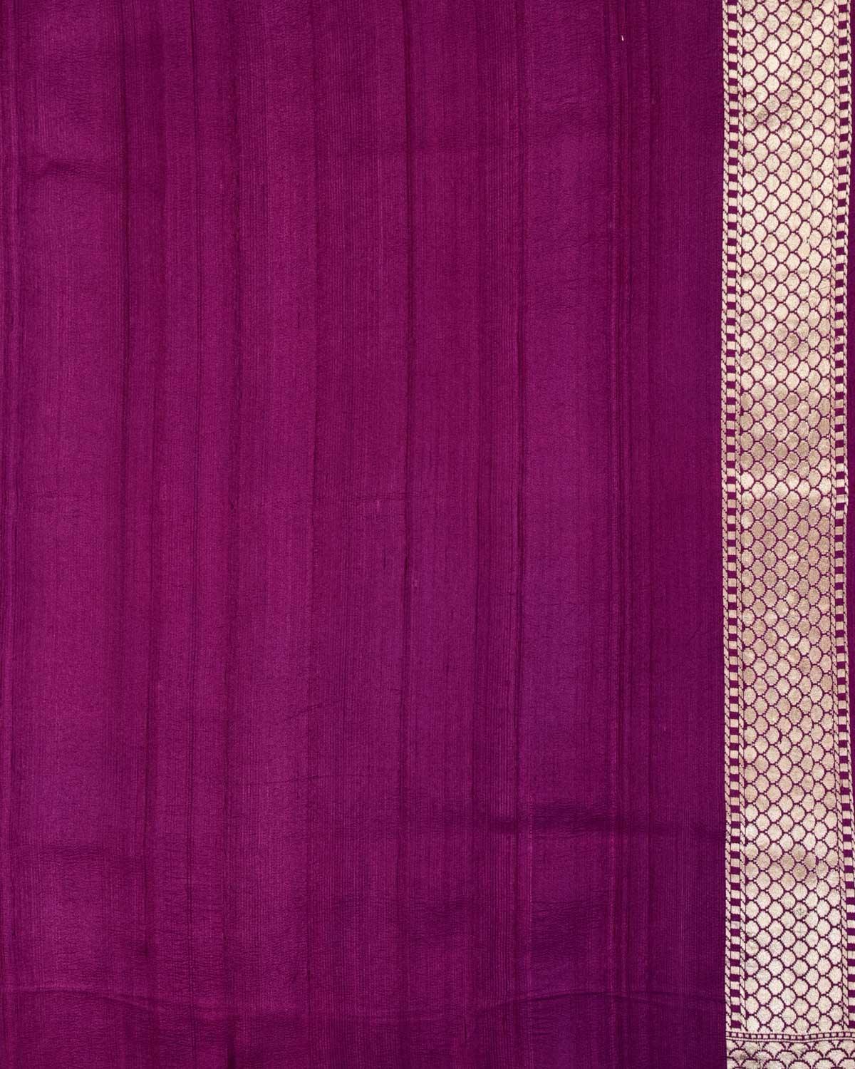 Purple Banarasi Gold & Silver Zari Bel Cutwork Brocade Handwoven Tasar Georgette Saree - By HolyWeaves, Benares