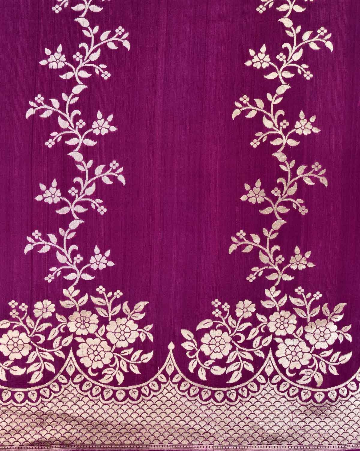 Purple Banarasi Gold & Silver Zari Bel Cutwork Brocade Handwoven Tasar Georgette Saree - By HolyWeaves, Benares