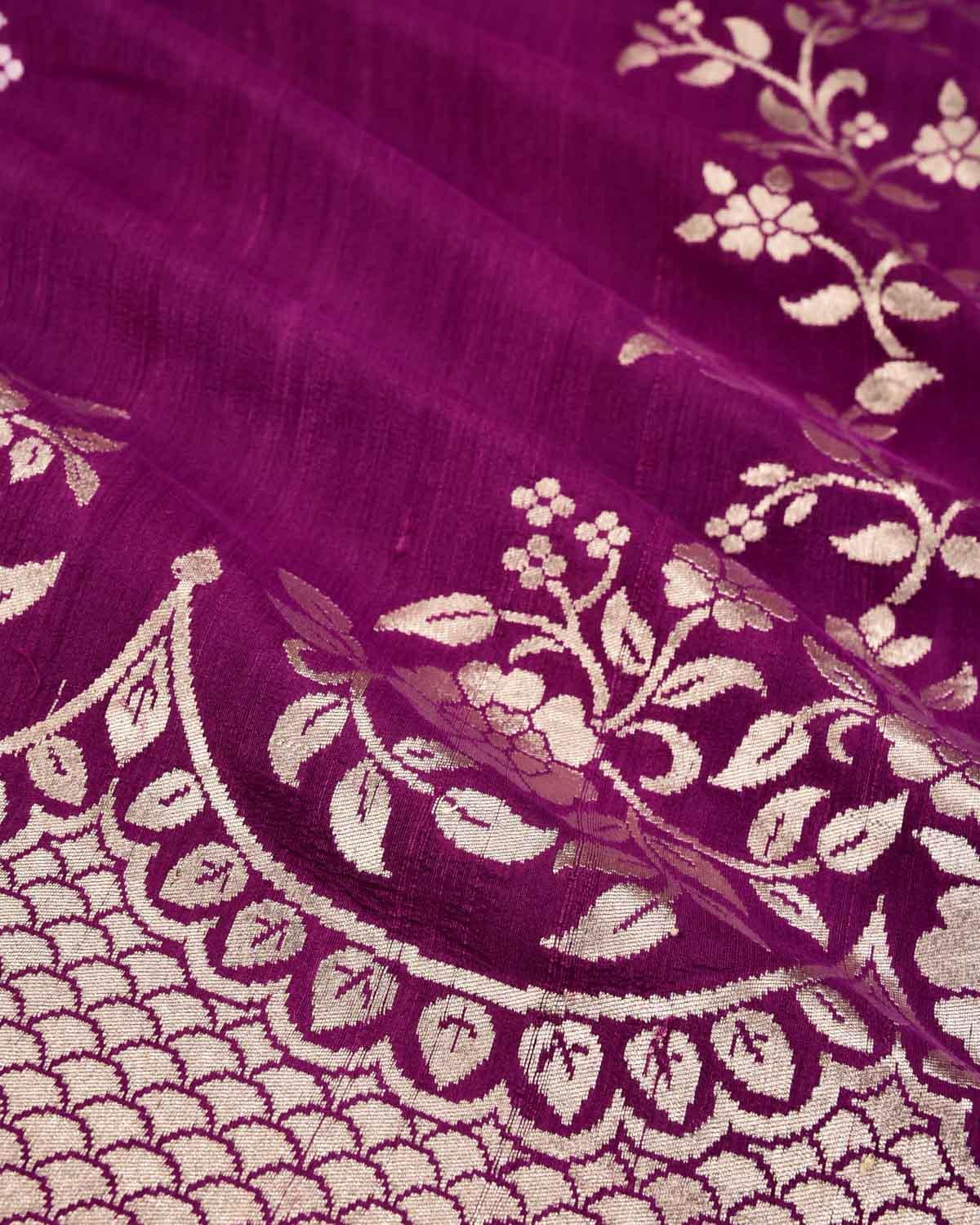 Purple Banarasi Gold & Silver Zari Bel Cutwork Brocade Handwoven Tasar Georgette Saree - By HolyWeaves, Benares