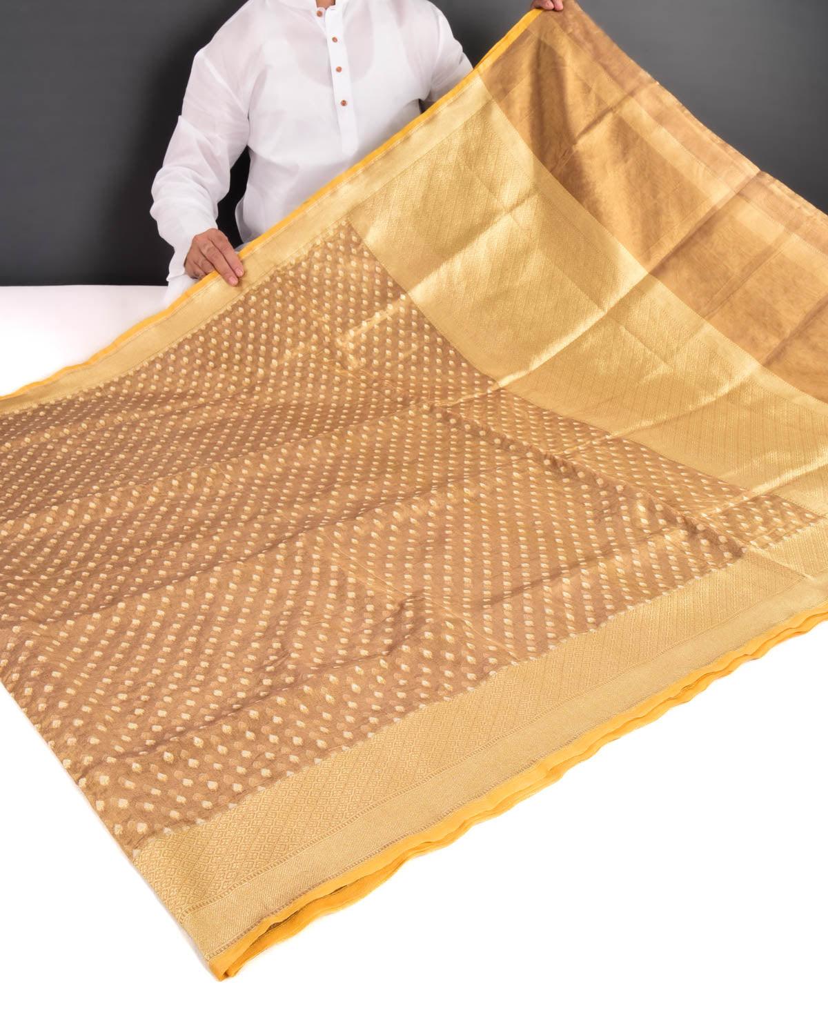 Metallic Gold Banarasi Gold Zari & White Resham Alfi Buti Cutwork Brocade Handwoven Kora Tissue Saree - By HolyWeaves, Benares