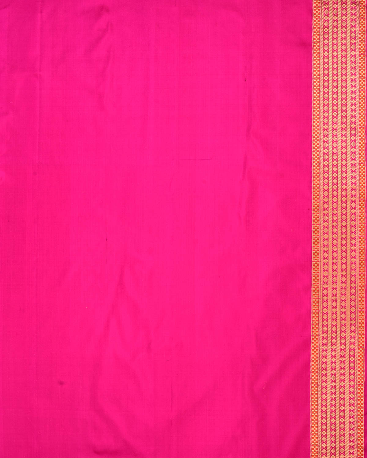 Rani Pink Banarasi Gold Antique & Silver Zari Chevron Cutwork Brocade Handwoven Katan Silk Saree - By HolyWeaves, Benares