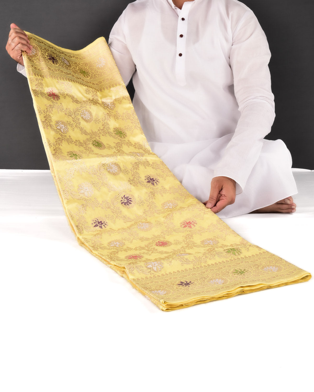 Lemon yellow Banarasi tissue silk saree – Silk Ethnics