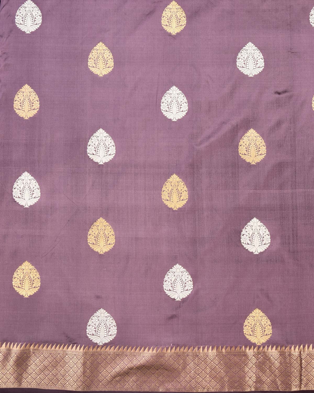 Deep Lilac Banarasi Gold & Silver Zari Buta Kadhuan Brocade Handwoven Katan Silk Saree - By HolyWeaves, Benares