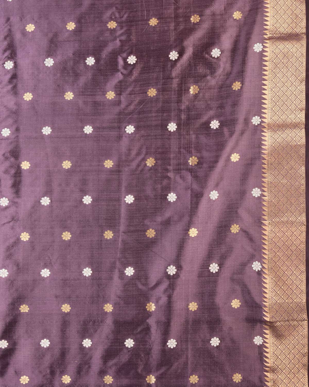 Deep Lilac Banarasi Gold & Silver Zari Buta Kadhuan Brocade Handwoven Katan Silk Saree - By HolyWeaves, Benares