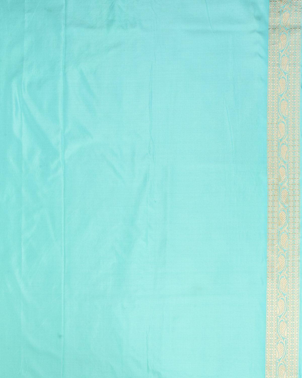 Aqua Marine Banarasi Floral Jaal Gold Zari Cutwork Brocade Handwoven Katan Silk Saree - By HolyWeaves, Benares