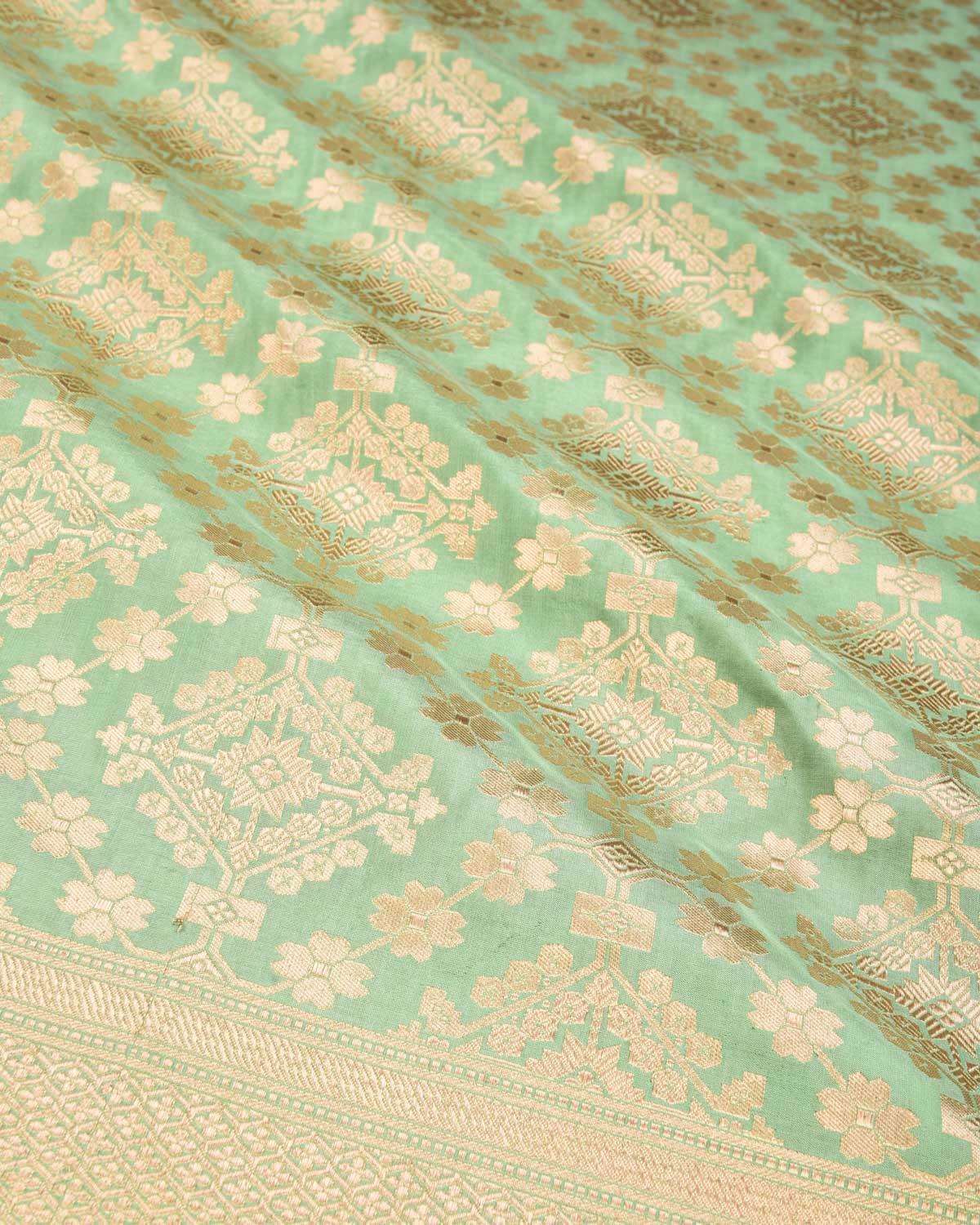 Aqua Marine Banarasi Patola Gold Zari Cutwork Brocade Handwoven Katan Silk Saree - By HolyWeaves, Benares