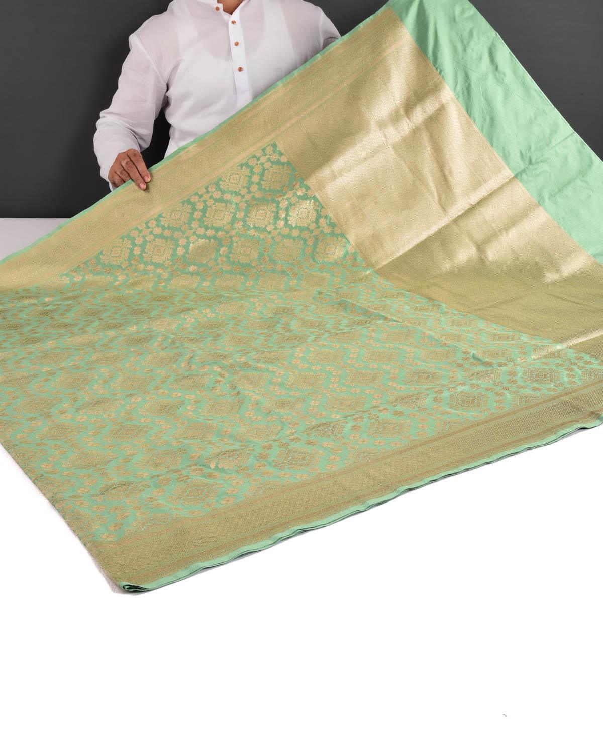 Aqua Marine Banarasi Patola Gold Zari Cutwork Brocade Handwoven Katan Silk Saree - By HolyWeaves, Benares