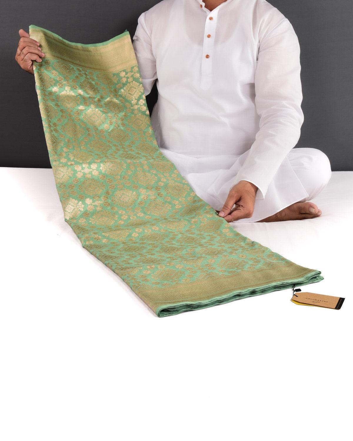 Aqua Marine Banarasi Patola Gold Zari Cutwork Brocade Handwoven Katan Silk Saree - By HolyWeaves, Benares