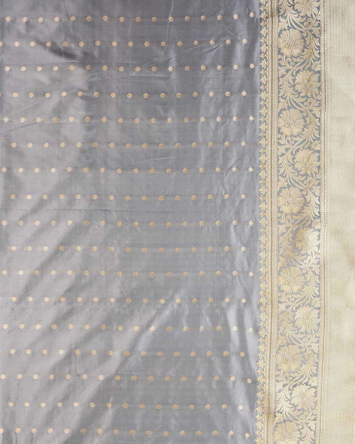 Artichoke Green Banarasi Gold & Silver Zari Buti Kadhuan Brocade Handwoven Katan Silk Saree - By HolyWeaves, Benares