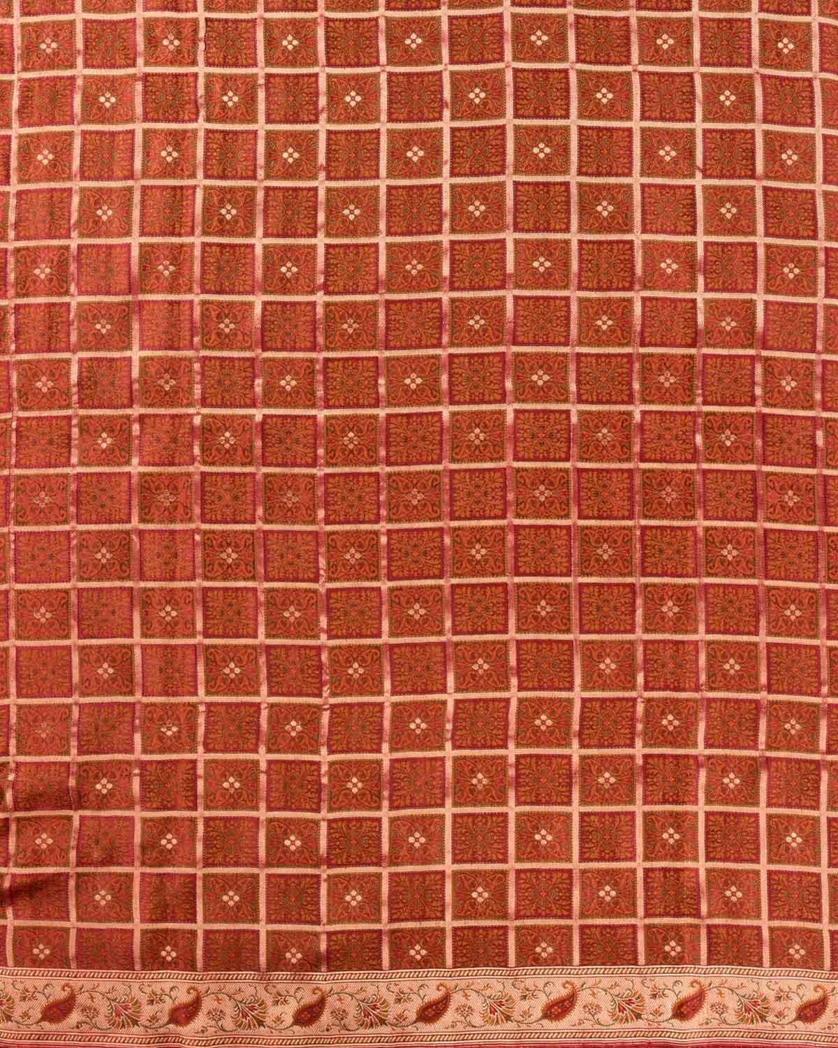 Barn Red Banarasi Gharchola Jamawar Handwoven Katan Silk Saree HolyWeaves 5280