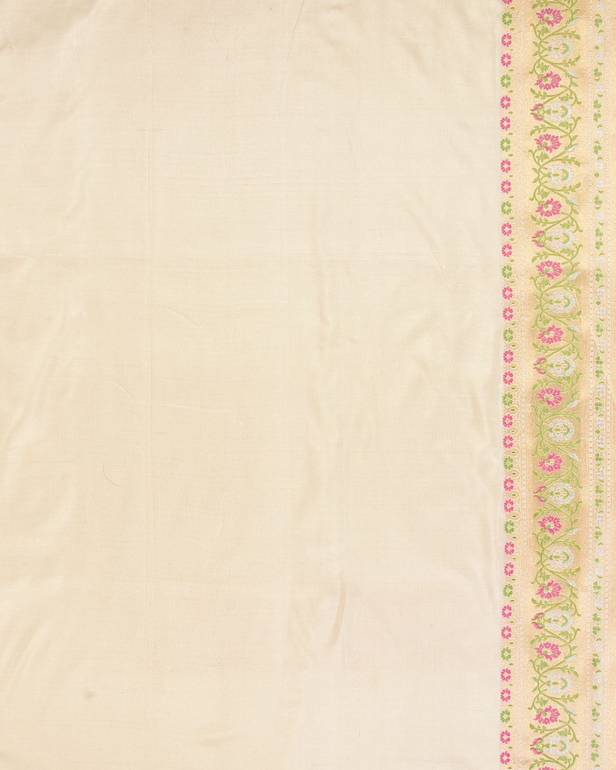 Cream Banarasi Gold Zari Damask Meenedar Cutwork Brocade Handwoven Katan Silk Saree - By HolyWeaves, Benares