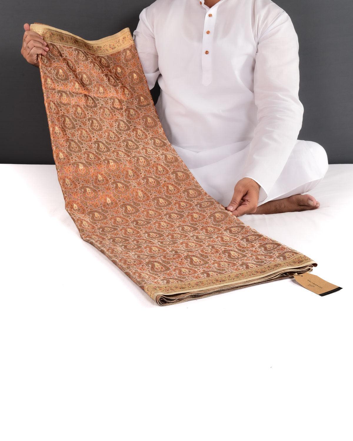 Beige Banarasi Tehri Resham & Zari Paisley Jamawar Brocade Handwoven Katan Silk Saree - By HolyWeaves, Benares