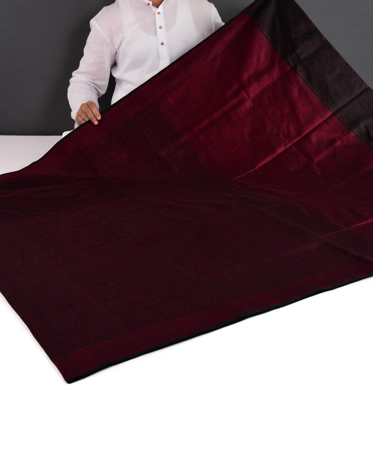 Black On Maroon Banarasi Shlok Resham Brocade Handwoven Katan Silk Saree - By HolyWeaves, Benares