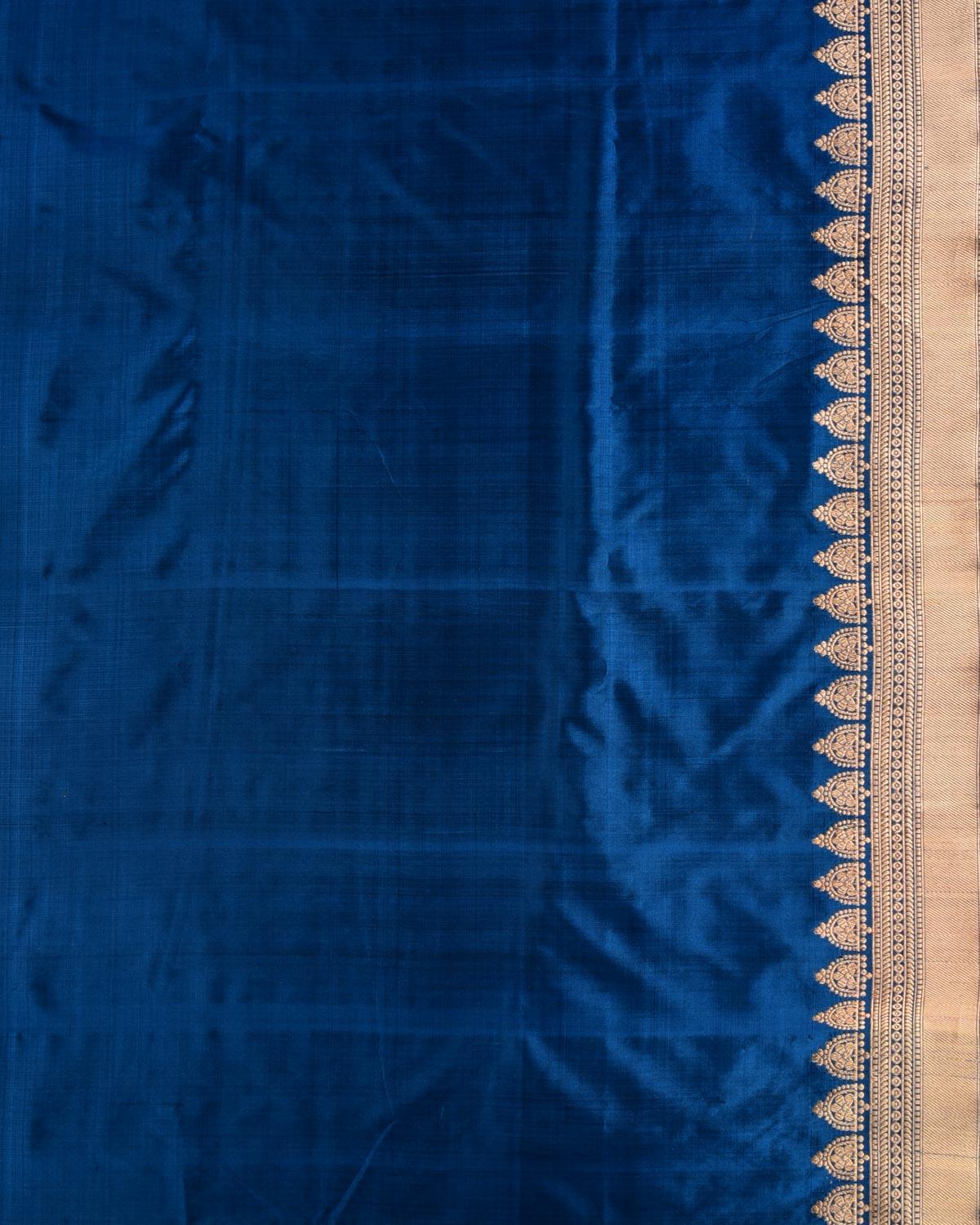 Blue Banarasi Gold Zari Buti Kadhuan Brocade Handwoven Katan Silk Saree - By HolyWeaves, Benares