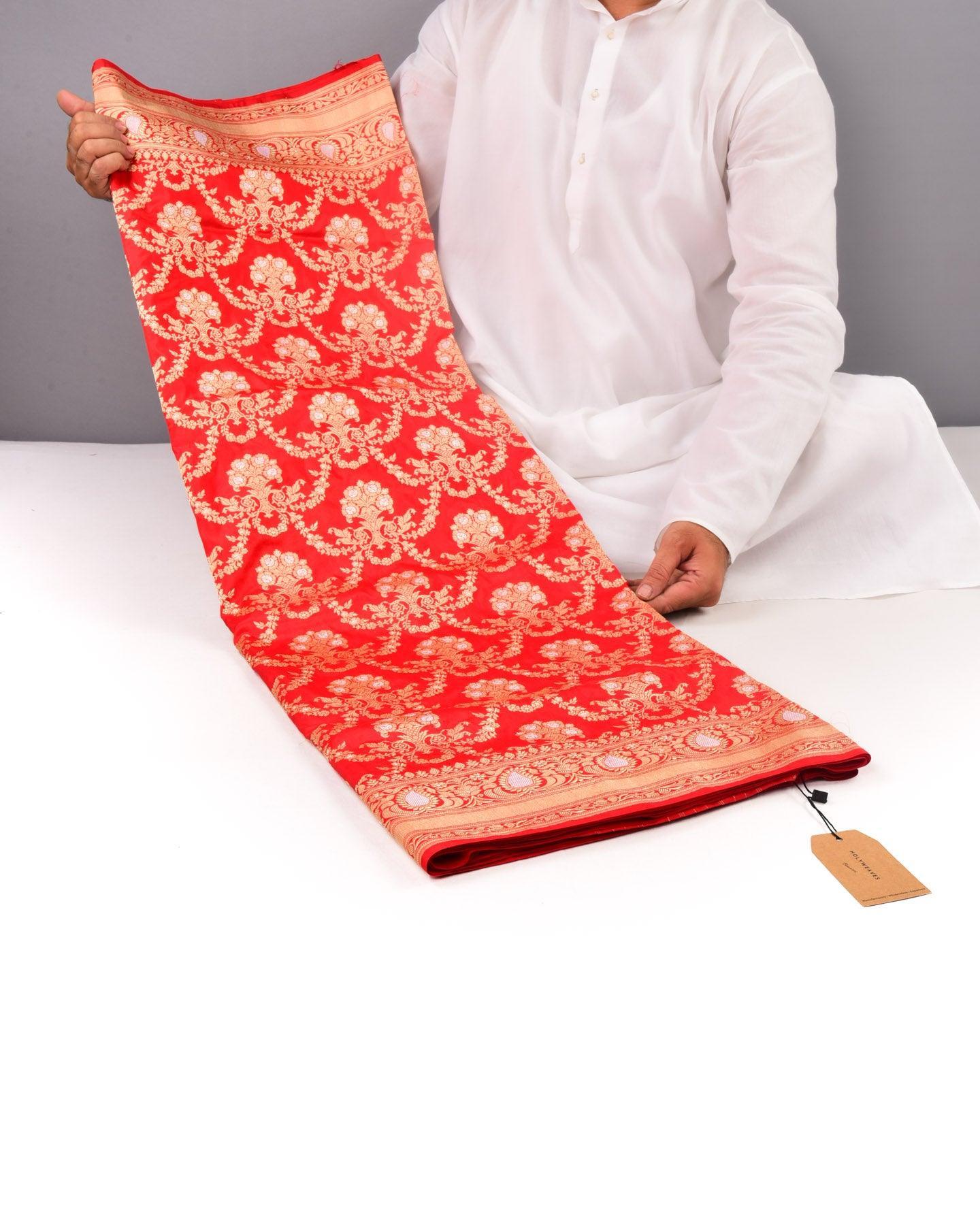 Bridal Red Banarasi Alfi Sona Rupa Kadhuan Jaal Handwoven Katan Silk Saree - By HolyWeaves, Benares